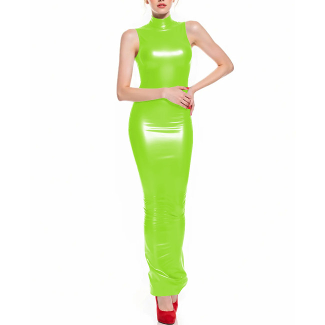 Fetish Latex-like PVC Long Hobble Dresses Sleeveless Bodycon Sexy Tight Ankle Length Pencil Dress Sissy Party Club Tank Vestidos