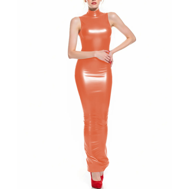 Fetish Latex-like PVC Long Hobble Dresses Sleeveless Bodycon Sexy Tight Ankle Length Pencil Dress Sissy Party Club Tank Vestidos