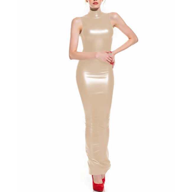 Fetish Latex-like PVC Long Hobble Dresses Sleeveless Bodycon Sexy Tight Ankle Length Pencil Dress Sissy Party Club Tank Vestidos