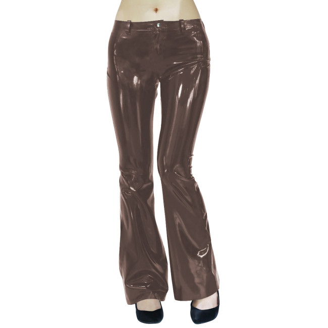 Wet Look High Street Low Rise PVC Women Pants Glossy PU Leather Bootcut Trouses Punk Clubwear Ladies Candy Color Wide Leg Pants