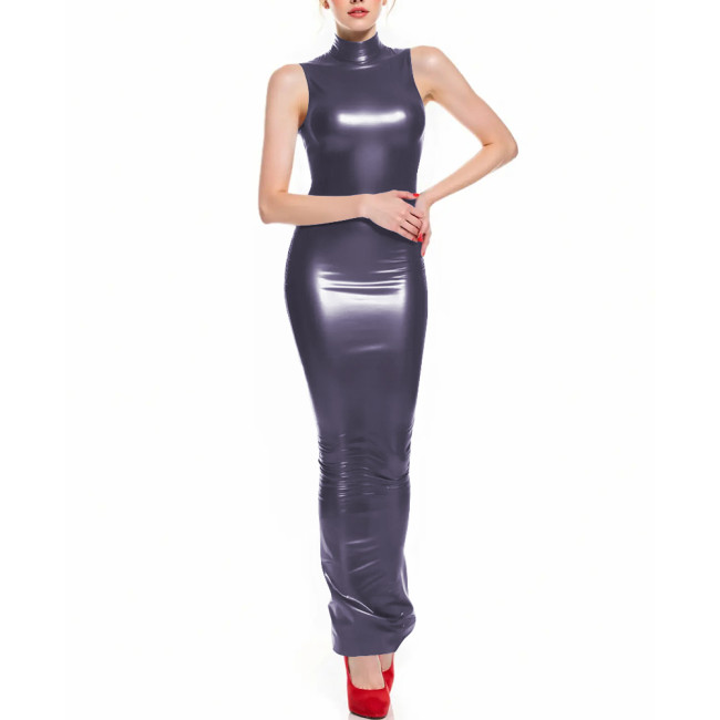 Fetish Latex-like PVC Long Hobble Dresses Sleeveless Bodycon Sexy Tight Ankle Length Pencil Dress Sissy Party Club Tank Vestidos