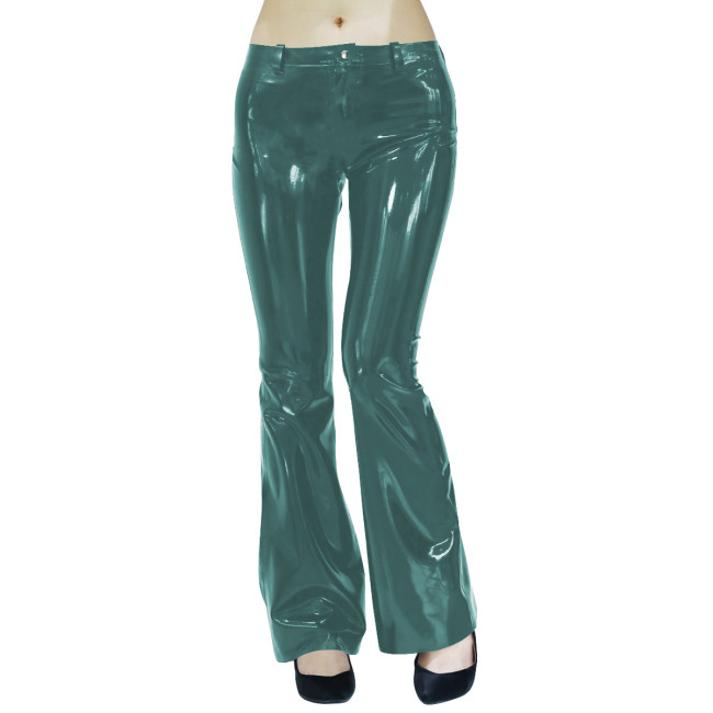 Wet Look High Street Low Rise PVC Women Pants Glossy PU Leather Bootcut Trouses Punk Clubwear Ladies Candy Color Wide Leg Pants