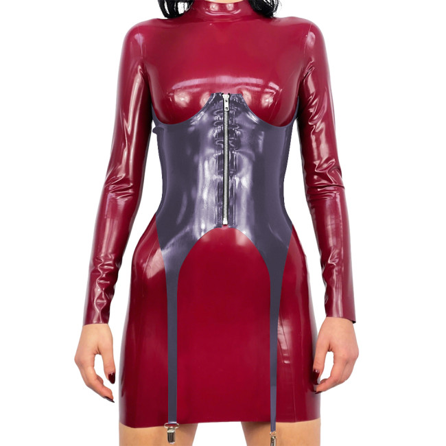 Gothic Style Zipper Front Waist Cincher Belt for Club Party Vinyl PVC Leather Corset Belt with Garter Wetlook Slim Accessories