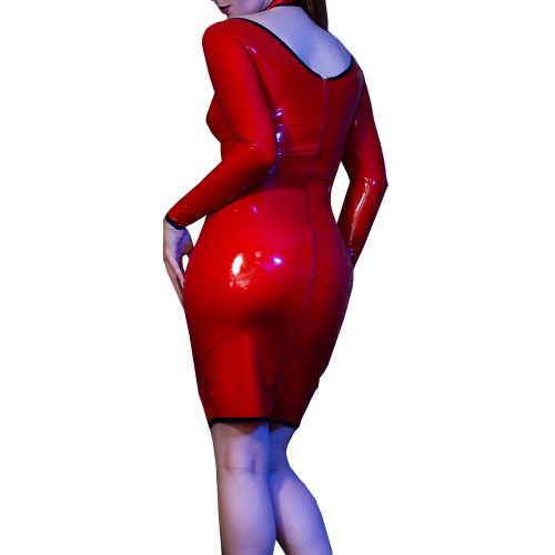 Sexy Evening Party Skinny Mini Dress for Womens Vinyl Long Sleeve PVC Leather Slim Fit Dress Sissy Bodycon Elegant Club Vestido