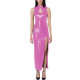 Women's Solid Party Slim Long Dress Wet Look PVC Leather High Slit Cut-Out Maxi Dress Elegant Ladies Night Club Outfits Clubwear