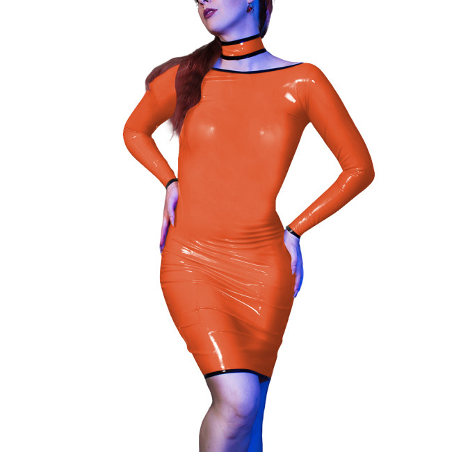 Sexy Evening Party Skinny Mini Dress for Womens Vinyl Long Sleeve PVC Leather Slim Fit Dress Sissy Bodycon Elegant Club Vestido