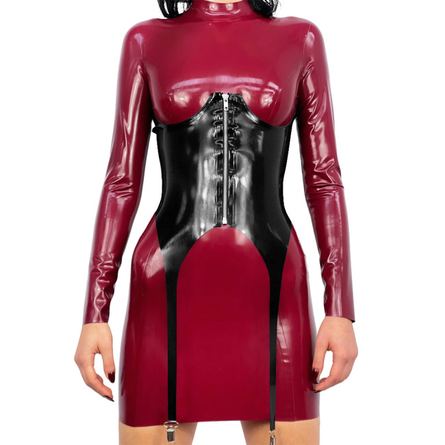 Gothic Style Zipper Front Waist Cincher Belt for Club Party Vinyl PVC Leather Corset Belt with Garter Wetlook Slim Accessories