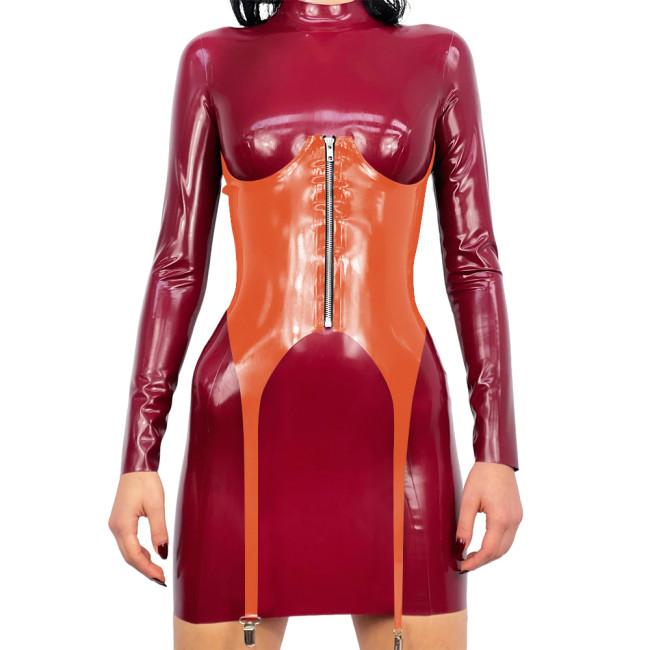 Gothic Style Zipper Front Waist Cincher Belt for Club Party Vinyl PVC Leather Corset Belt with Garter Wetlook Slim Accessories