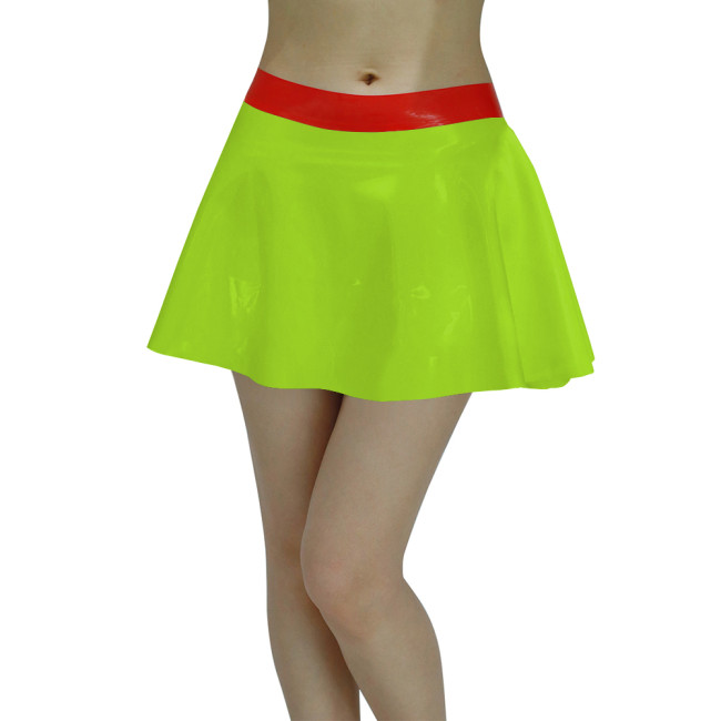 High Waist PU Glossy Leather Mini Swing Skirt Women Elegant Chic Short Skirt PVC Shiny Candy Color A-line Pleated Skirt Clubwear