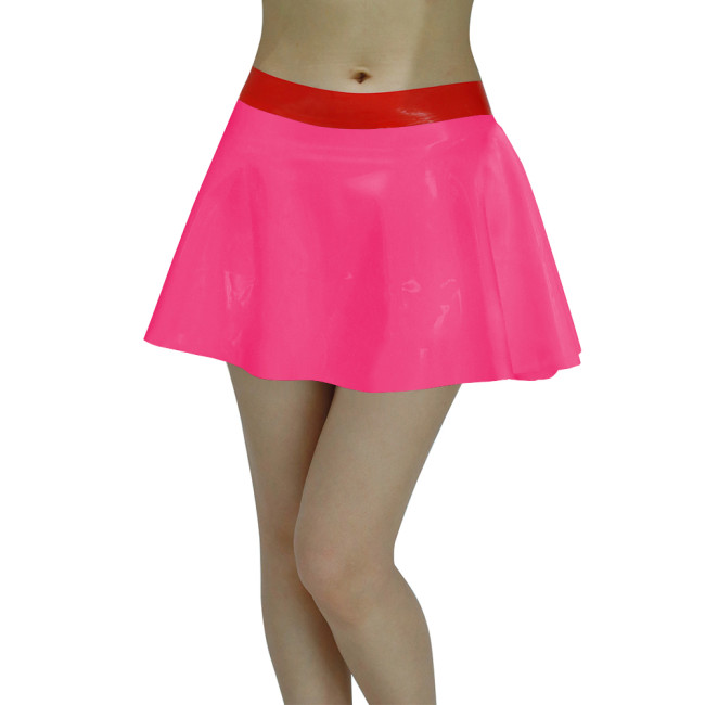 High Waist PU Glossy Leather Mini Swing Skirt Women Elegant Chic Short Skirt PVC Shiny Candy Color A-line Pleated Skirt Clubwear