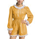 Womens Plus Size Party Puff Long Sleeve Rompers Ruffles High Waist Contrast PVC Leather Bodysuits Sissy Cosplay Short Jumpsuit