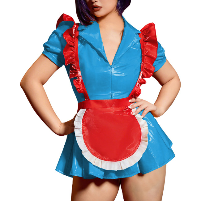 Sissy Kawaii Lolita Sexy Maid Cosplay Dress Lapel Collar Short Sleeves Maid Outfit Masquerade Role Play Costume Anime Cothes