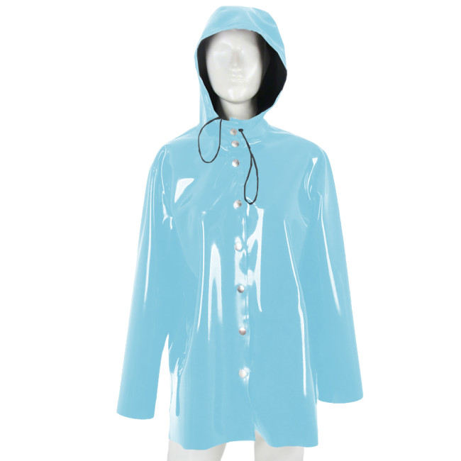 Mens Womens Long Hoodies Jacket Vinyl Long Sleeve PVC Leather Trench Coat Wetlook Streetwear Button-up Solid Color Tops Overcoat