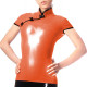 Plus Size Women Shirt Blouse Casual Elegant Short Sleeve PVC Leather Tops Female Chinese Style Tops Mandarin Collar Clothing