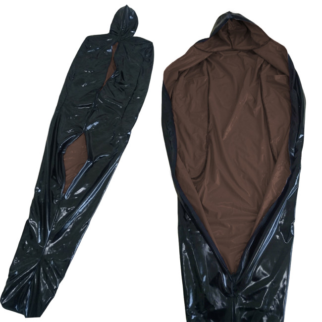 Vinyl PVC Leather Bondage Sack Bag with Inner Arm Pocket Zipper Wetlook Two Side Bondage Bag Cross Dressering Cosplay Bodysuit