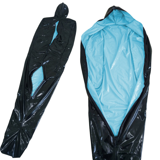 Vinyl PVC Leather Bondage Sack Bag with Inner Arm Pocket Zipper Wetlook Two Side Bondage Bag Cross Dressering Cosplay Bodysuit