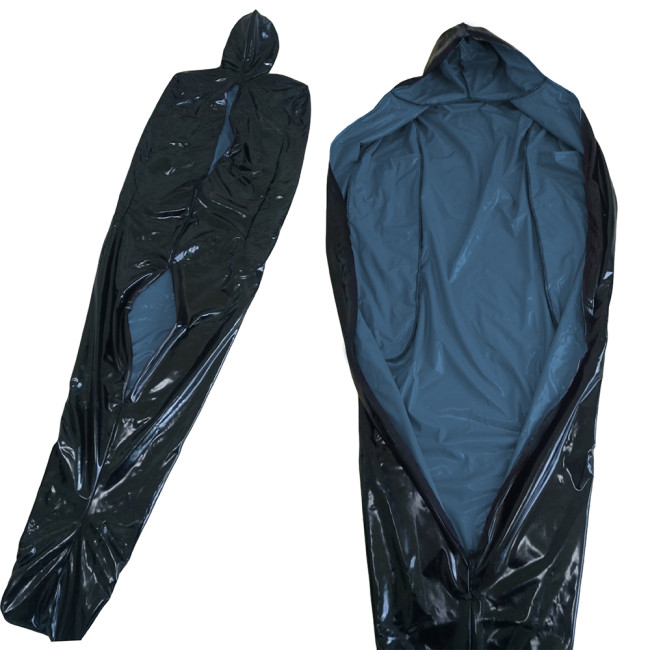 Vinyl PVC Leather Bondage Sack Bag with Inner Arm Pocket Zipper Wetlook Two Side Bondage Bag Cross Dressering Cosplay Bodysuit