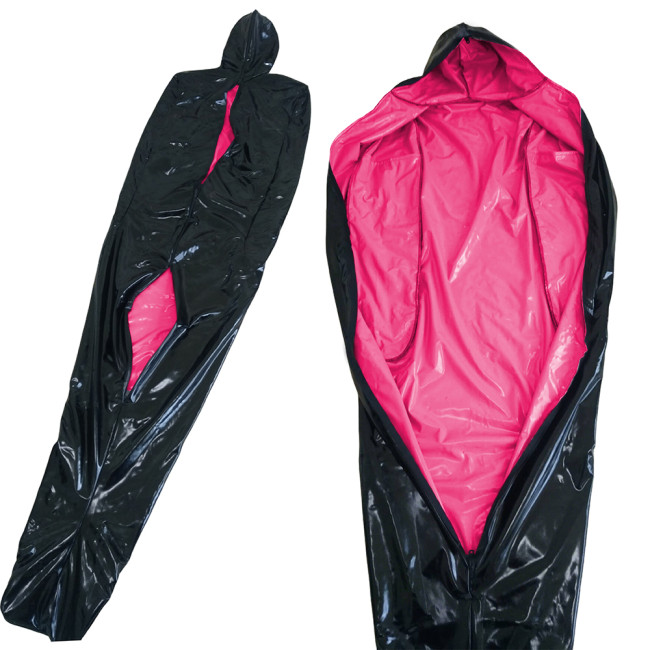 Vinyl PVC Leather Bondage Sack Bag with Inner Arm Pocket Zipper Wetlook Two Side Bondage Bag Cross Dressering Cosplay Bodysuit