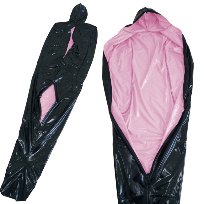 Vinyl PVC Leather Bondage Sack Bag with Inner Arm Pocket Zipper Wetlook Two Side Bondage Bag Cross Dressering Cosplay Bodysuit