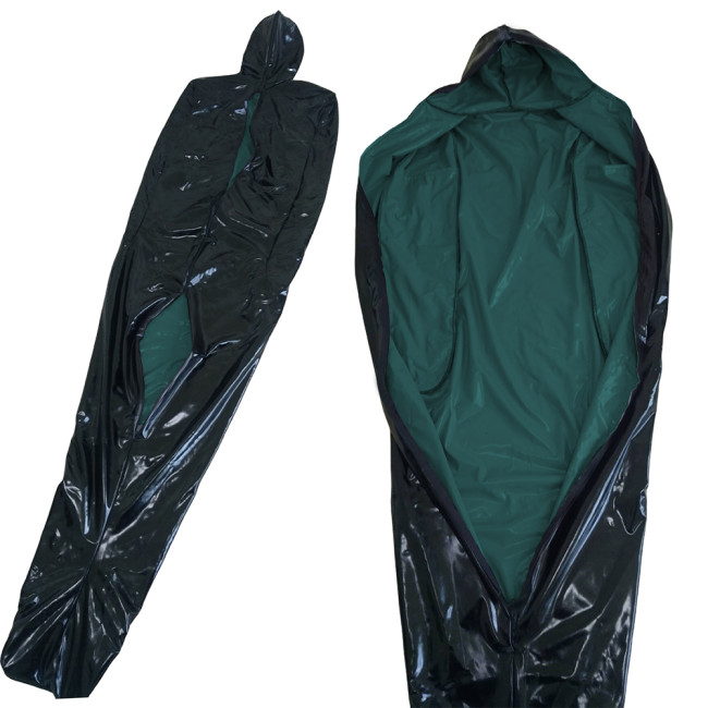 Vinyl PVC Leather Bondage Sack Bag with Inner Arm Pocket Zipper Wetlook Two Side Bondage Bag Cross Dressering Cosplay Bodysuit