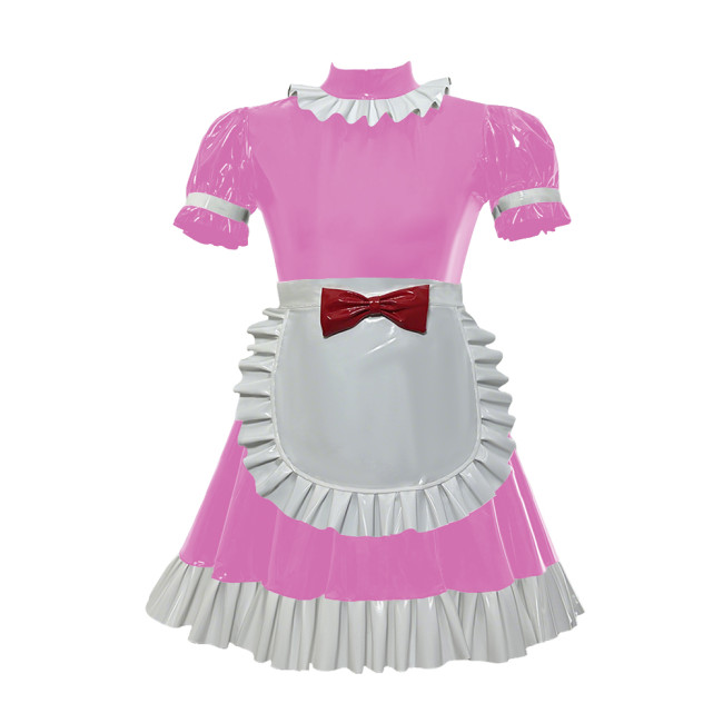 Mens Sissy Lolita Maid Outfit Short Sleeves Pleated Ruffles Maid Anime Dresses with Apron Elegant Halloween Theme Party Roleplay