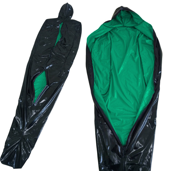 Vinyl PVC Leather Bondage Sack Bag with Inner Arm Pocket Zipper Wetlook Two Side Bondage Bag Cross Dressering Cosplay Bodysuit
