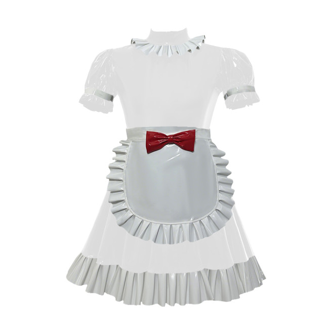 Mens Sissy Lolita Maid Outfit Short Sleeves Pleated Ruffles Maid Anime Dresses with Apron Elegant Halloween Theme Party Roleplay