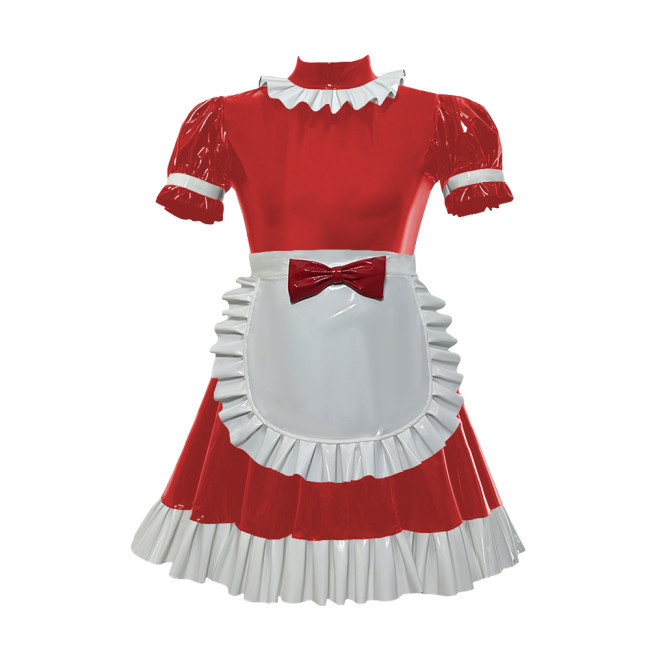 Mens Sissy Lolita Maid Outfit Short Sleeves Pleated Ruffles Maid Anime Dresses with Apron Elegant Halloween Theme Party Roleplay