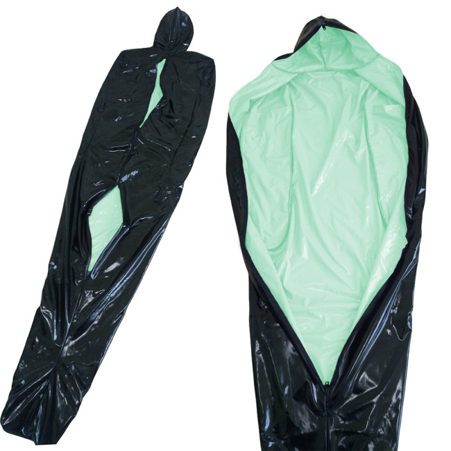Vinyl PVC Leather Bondage Sack Bag with Inner Arm Pocket Zipper Wetlook Two Side Bondage Bag Cross Dressering Cosplay Bodysuit