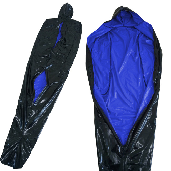 Vinyl PVC Leather Bondage Sack Bag with Inner Arm Pocket Zipper Wetlook Two Side Bondage Bag Cross Dressering Cosplay Bodysuit