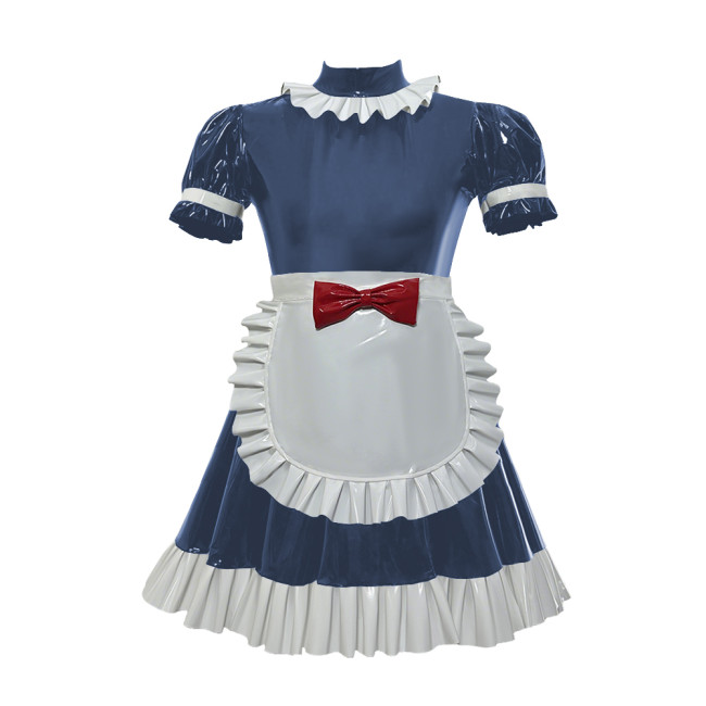 Mens Sissy Lolita Maid Outfit Short Sleeves Pleated Ruffles Maid Anime Dresses with Apron Elegant Halloween Theme Party Roleplay