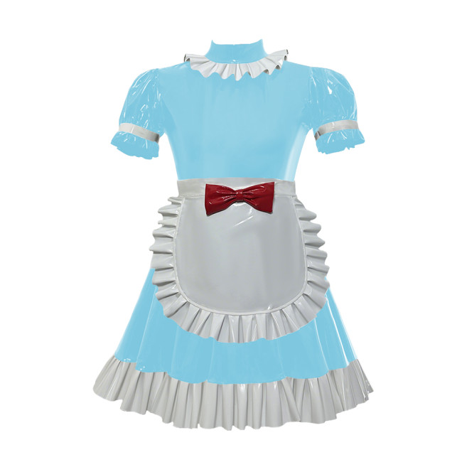 Mens Sissy Lolita Maid Outfit Short Sleeves Pleated Ruffles Maid Anime Dresses with Apron Elegant Halloween Theme Party Roleplay