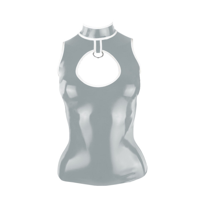 Women's Sexy Wetlook Slim Tank Tops Vinyl Patent Leather Sleeveless Sheath Hollow Out Vest Punk PVC Shiny Keyhole Tops Clubwear