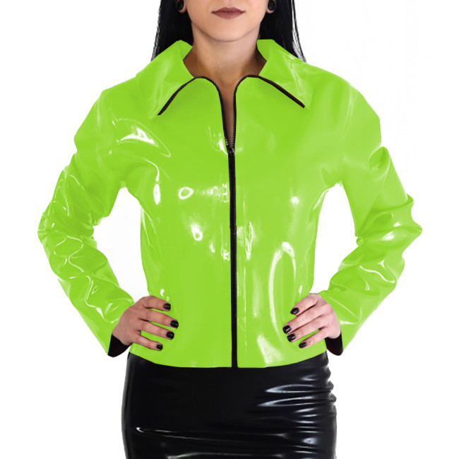 Plus Size Daily Glossy Jacket Wet PVC Leather Turn-down Collar Zipper Coat Womens Solid Party Club Jacket Female Long Sleeve Top