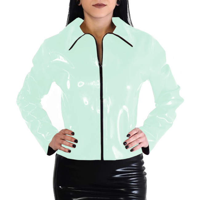 Plus Size Daily Glossy Jacket Wet PVC Leather Turn-down Collar Zipper Coat Womens Solid Party Club Jacket Female Long Sleeve Top