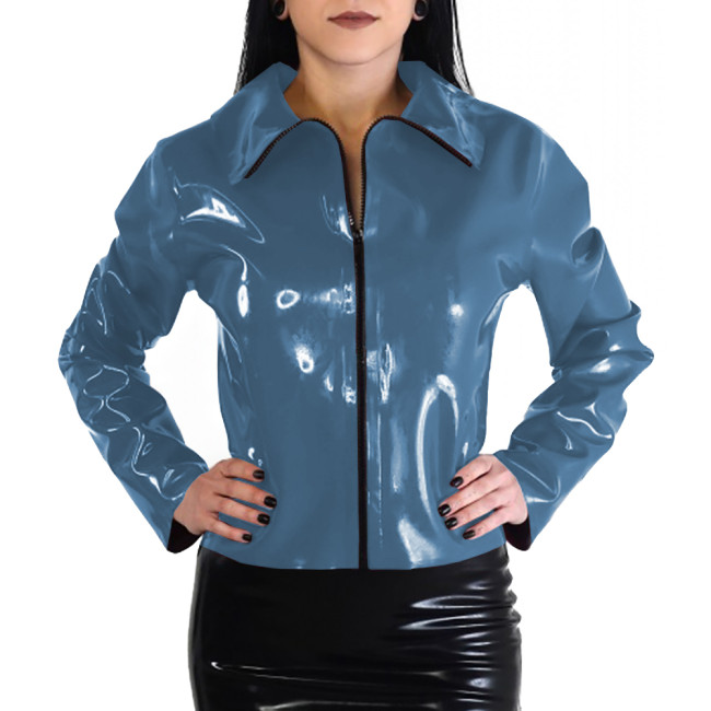 Plus Size Daily Glossy Jacket Wet PVC Leather Turn-down Collar Zipper Coat Womens Solid Party Club Jacket Female Long Sleeve Top