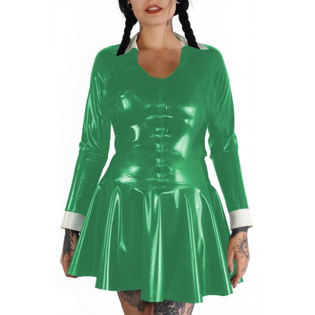 Plus Size Punk Wetlook Slim and Flared Dress Womens Long Sleeve Mini Dress Gothic Party Club Outfits Shiny PVC Leather Vestidos