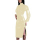 Elegant Coctail Party Midi Dress for Womens Turtleneck Long Sleeve High Waist PVC Leather Dress Wetlook Patent Leather Costume
