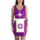 Wetlook Nun Cosplay Dress with Apron Cross Dresser PVC Shiny Leather Sleeveless Mini Dress Set Halloween Party Role Play Outfit