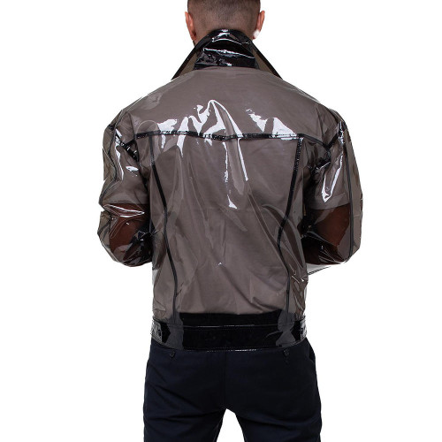 Men’s Punk Transparent Vinyl Jacket Gothic Moto Pocket Clear PVC Long Sleeve Jackers Fashion Male Fetish Plastic Coats Outerwear