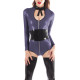 Fetish Long Sleeves Wet Look Bodysuit Zipper Front Hollow Glossy PVC Leather Rompers Nightclub Bow Round Collar One-Piece Tights