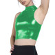 Plus Size Vinyl PU Crop Top Sexy Womens Turtleneck Slim Tank Top Punk Gothic Wet Look PVC Leather Vest with Zipper Back Clubwear