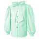 Plus Size Latex-look PVC Bow Blouses Fashion Chic Puff Long Sleevs Slim Shirts Smooth Patent Leather Button-up Womens Shirts Top