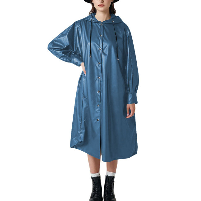 Plus Size Matte Faux Leather Oversized Midi Coat Chic Hoodies Long Sleeve Trench Coat for Women Festival Party Club Cosplay Coat