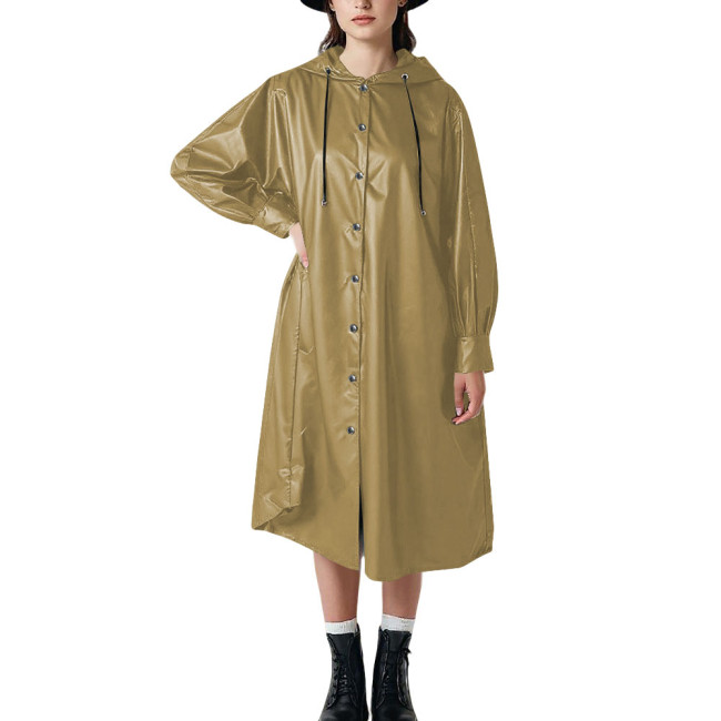 Plus Size Matte Faux Leather Oversized Midi Coat Chic Hoodies Long Sleeve Trench Coat for Women Festival Party Club Cosplay Coat