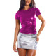 Plus Size Party Casual Shiny T-shirts Womens Round Neck Short Sleeve Metallic Shiny T-Shirts Solid Color Tops Ladies Streetwear