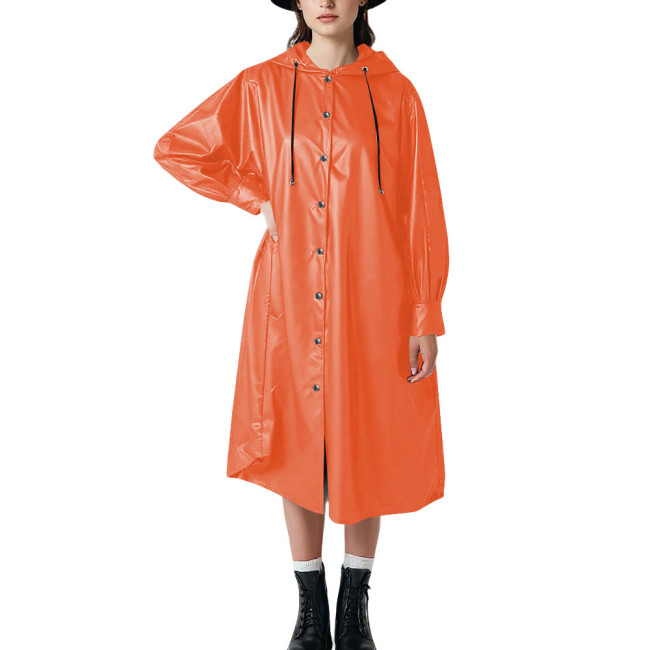 Plus Size Matte Faux Leather Oversized Midi Coat Chic Hoodies Long Sleeve Trench Coat for Women Festival Party Club Cosplay Coat