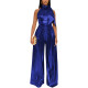 Plus Size Cocktail Party Jumpsuit Liquid Metallic High Neck Sleeveless Elegant Jumpsuits Womens Shiny Wide Leg Jumpsuit Rompers
