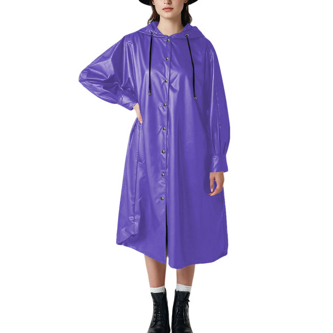 Plus Size Matte Faux Leather Oversized Midi Coat Chic Hoodies Long Sleeve Trench Coat for Women Festival Party Club Cosplay Coat