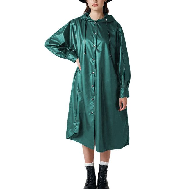 Plus Size Matte Faux Leather Oversized Midi Coat Chic Hoodies Long Sleeve Trench Coat for Women Festival Party Club Cosplay Coat